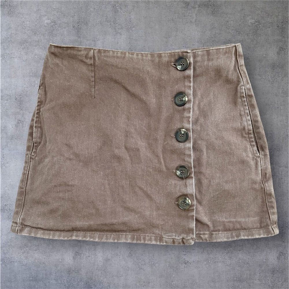 Chloe & Katie Brown Cotton Asymmetrical Button Front Mini Skirt Small